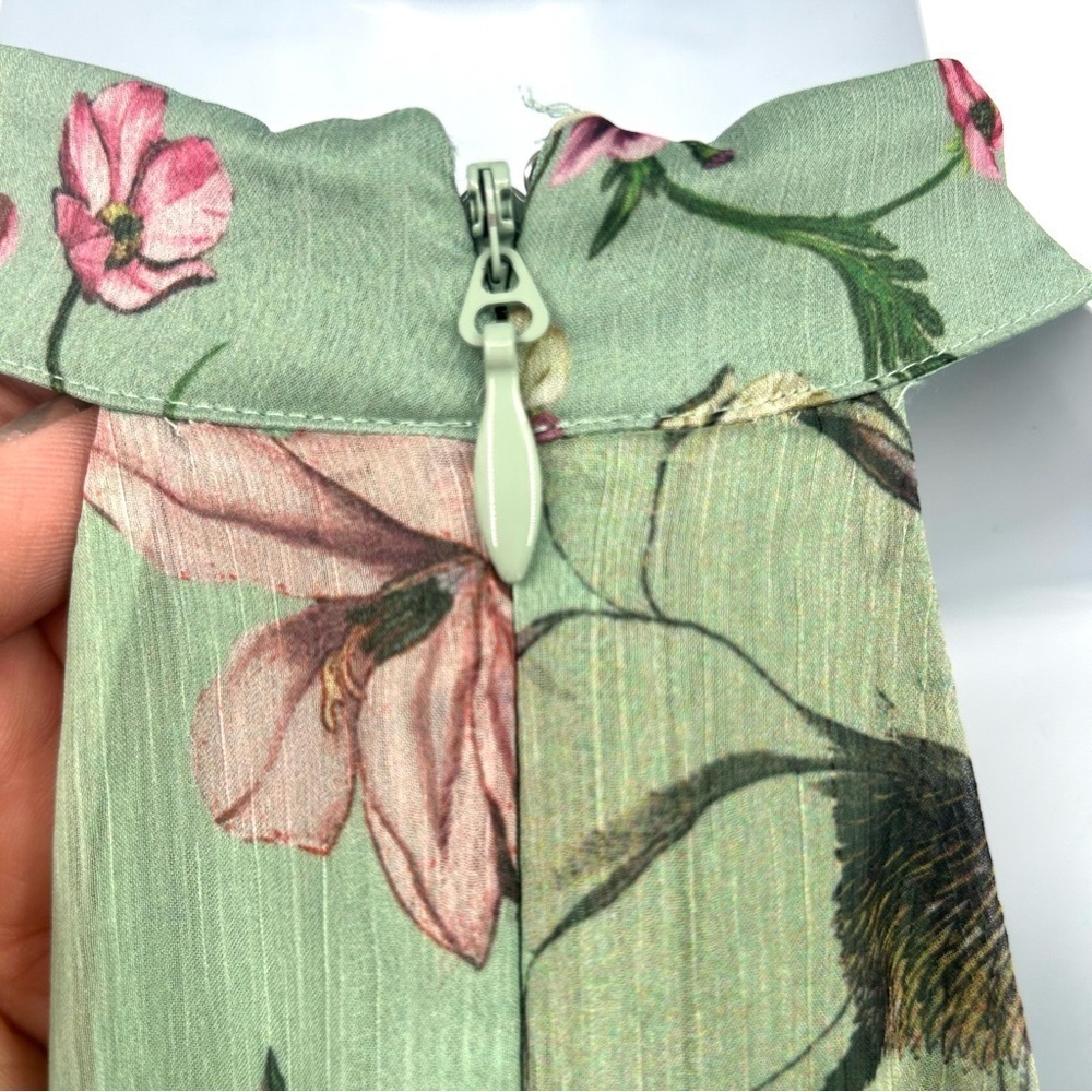 BEBE Size 6 Light Green Fully Lined Tiered Ruffled Floral Dress EUC - Picture 11 of 11